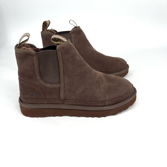 ✨NEW UGG Chocolate Brown Neumel Grizzly Chelsea Suede Boots Men US 8 Women 9.5 - Picture 4 of 11